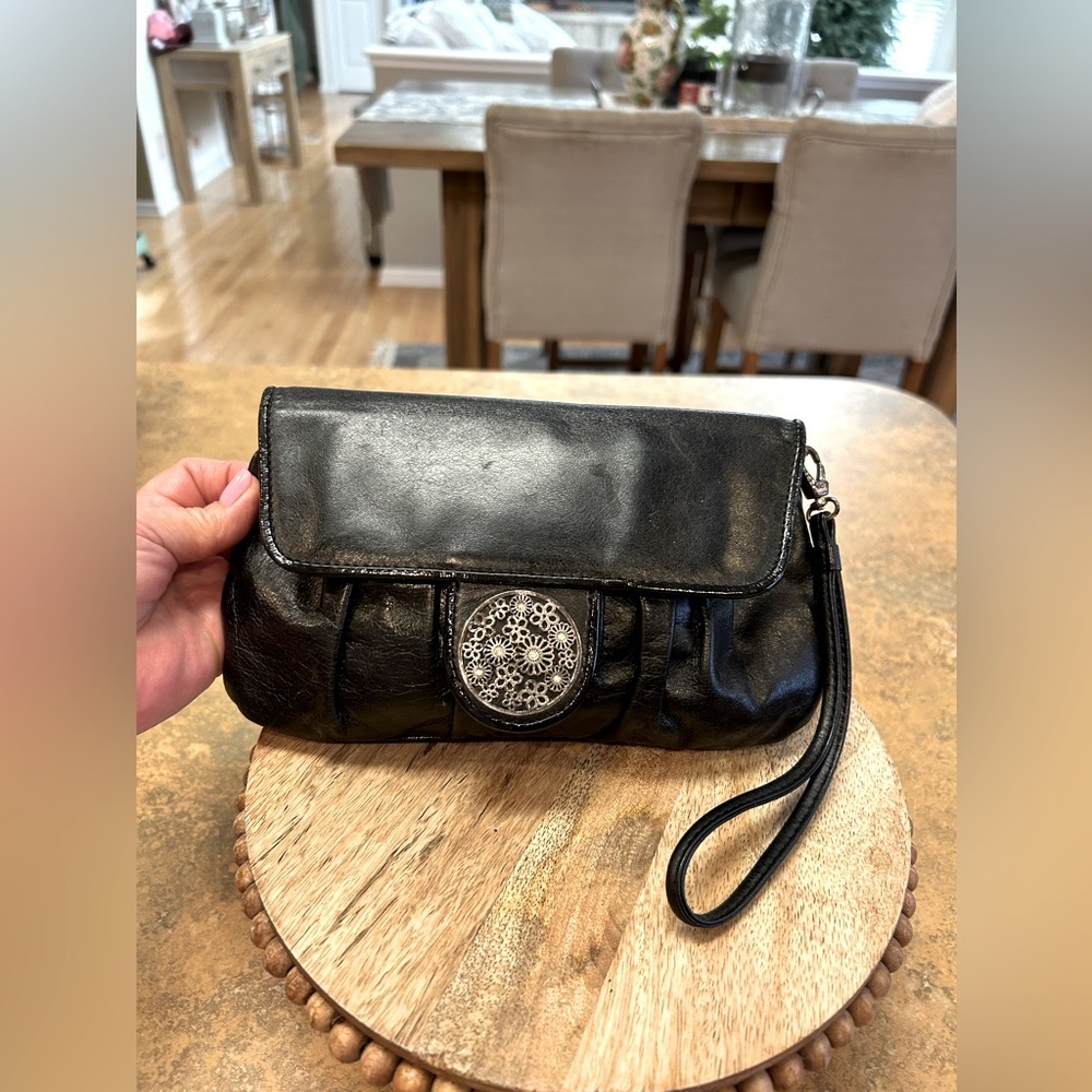 Brighton Black Leather Clutch/Wristlet Bag